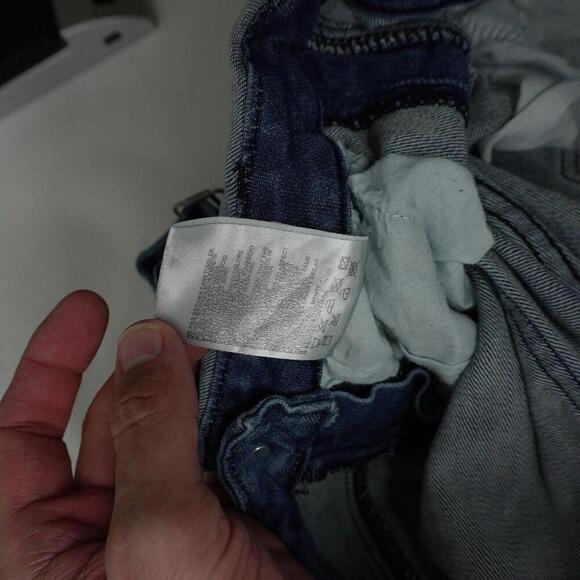 Machine Italy Bib Overalls Womens 31 Large Blue Distressed Grunge‎ Denim Skinny - Picture 8 of 9